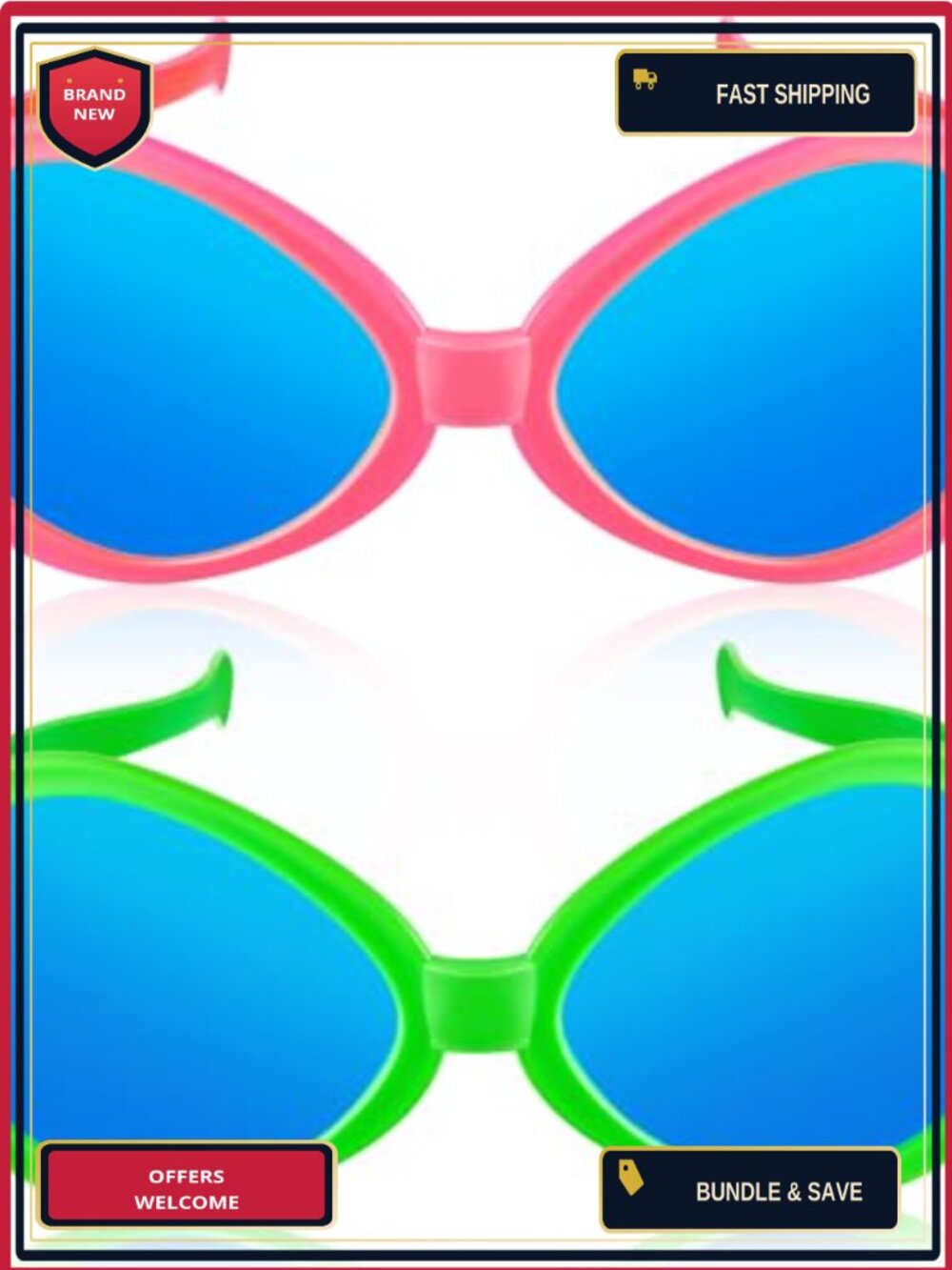 2 Pc Jumbo Clown Glasses Oversized Retro Plastic Party Sunglasses